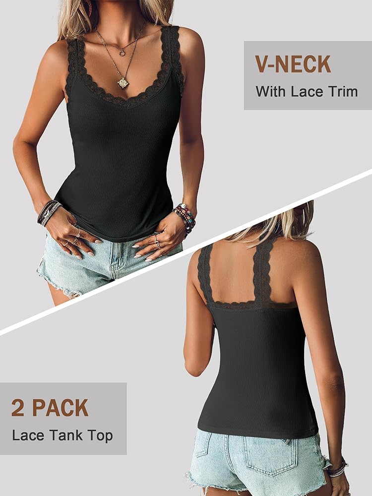 Ibeauti 2 Pack Lace Camisole Tank Tops for Women Sleeveless Summer