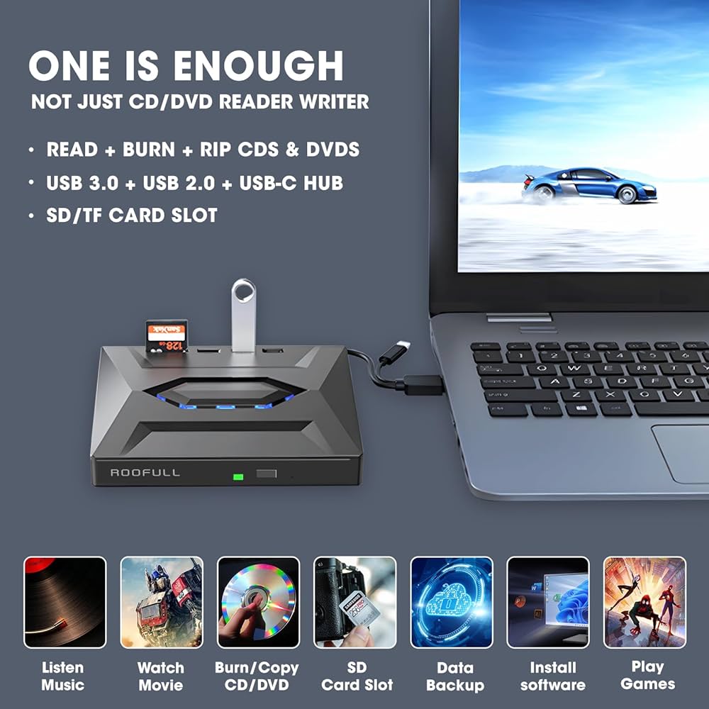 Amazon.co.jp: ROOFULL 外付けCD DVDドライブ USB 3.0 Type-Cポート +