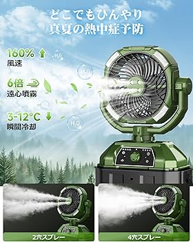 Amazon | 【Amazon 限定ブランド】キャンプ 扇風機 ミストファン 自動