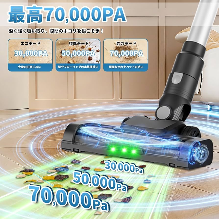 Amazon | 掃除機 コードレス【70,000PA超強力吸引・自立式設計