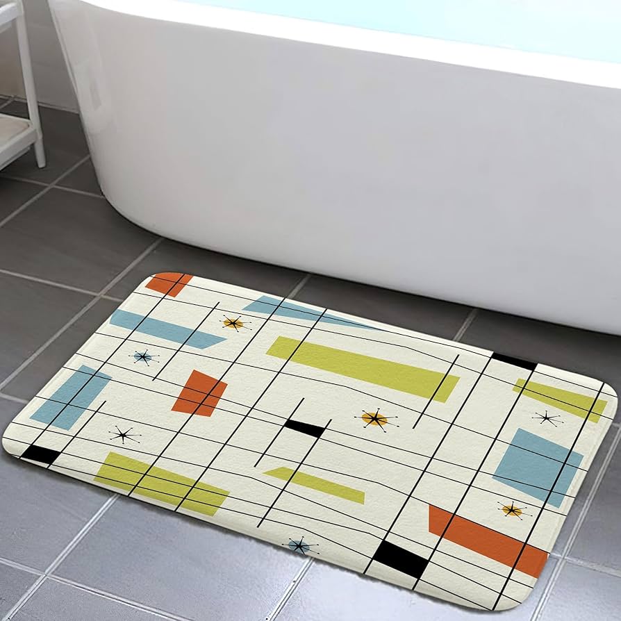 Amazon | ミッドセンチュリーキッチンラグバスラグ、美的抽象幾何学的