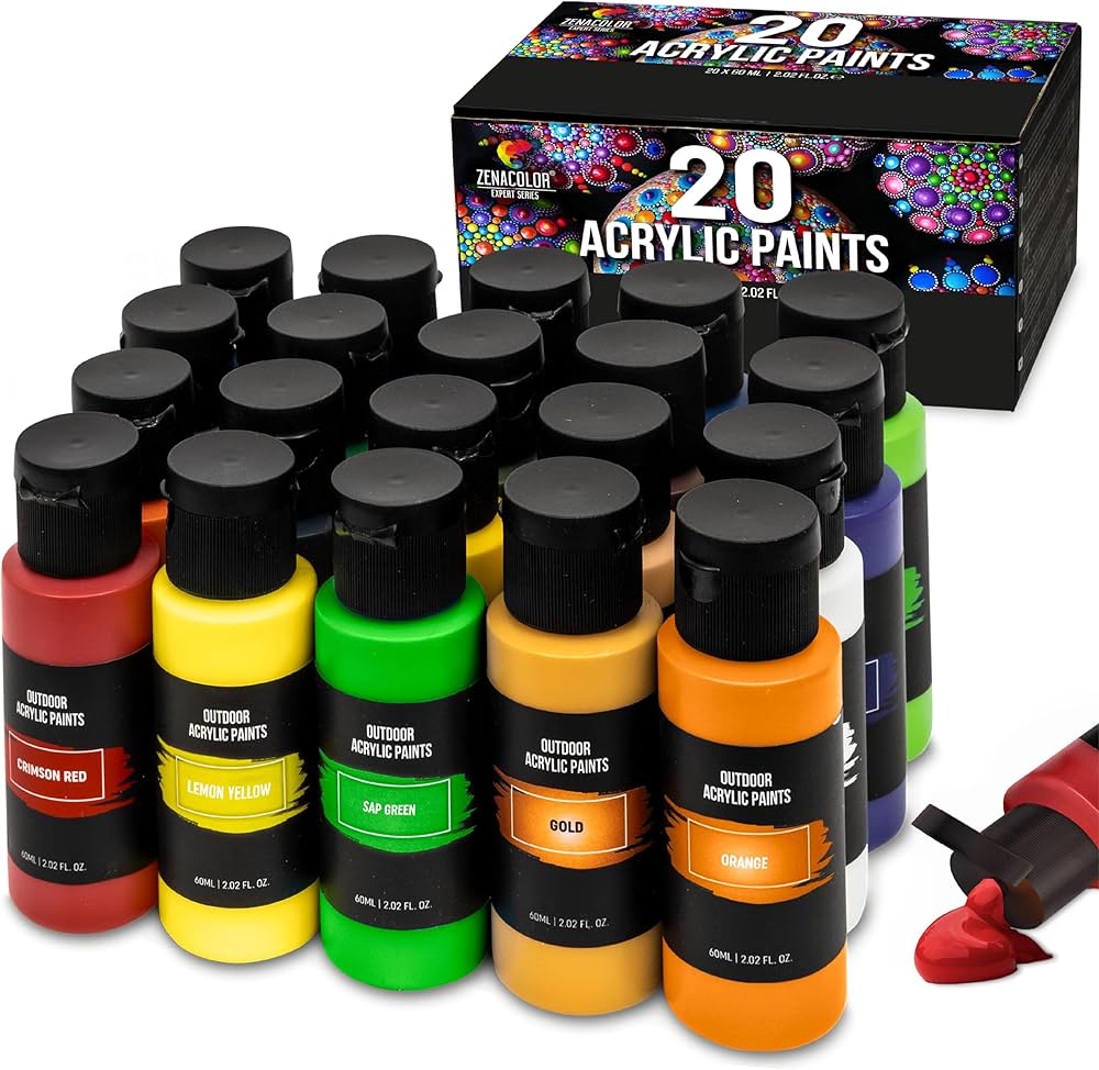 Amazon | 屋外用アクリル絵具 20本セット 暗闇で光る2本 濃密な顔料 高