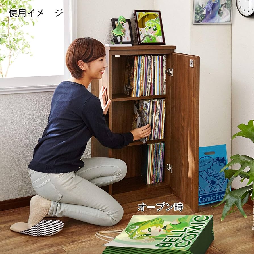 Amazon.co.jp: [ベルメゾン] 本棚 同人誌ラック 大容量 扉付き 書棚