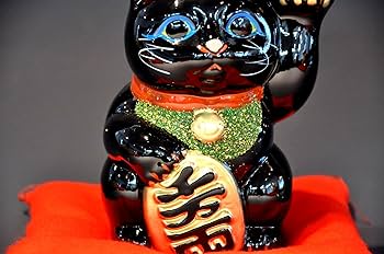 Amazon.co.jp: 常滑焼 招き猫 黒小判猫(左手) 5号 座布団付 [2796] 110