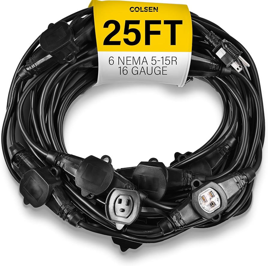 COLSEN Extension Cord with Multiple Outlets – 25 ft Heavy Duty 16