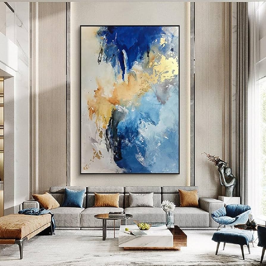Amazon｜抽象絵画青と金の絵画金のキャンバスの絵画金の芸術特大の絵画
