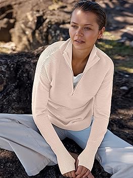ANRABESS Womens Long Sleeve Quarter Zip Pullover Sweater Casual