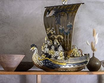 Amazon.co.jp: 開運 七福宝船 37cm（彩色仕上げ）＿置物 七福神 宝船
