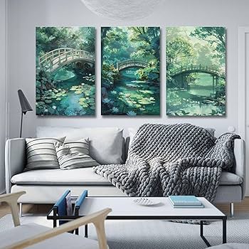 Amazon.co.jp: 3枚 夏の橋と森の風景 絵画 インテリア ポスター 油絵