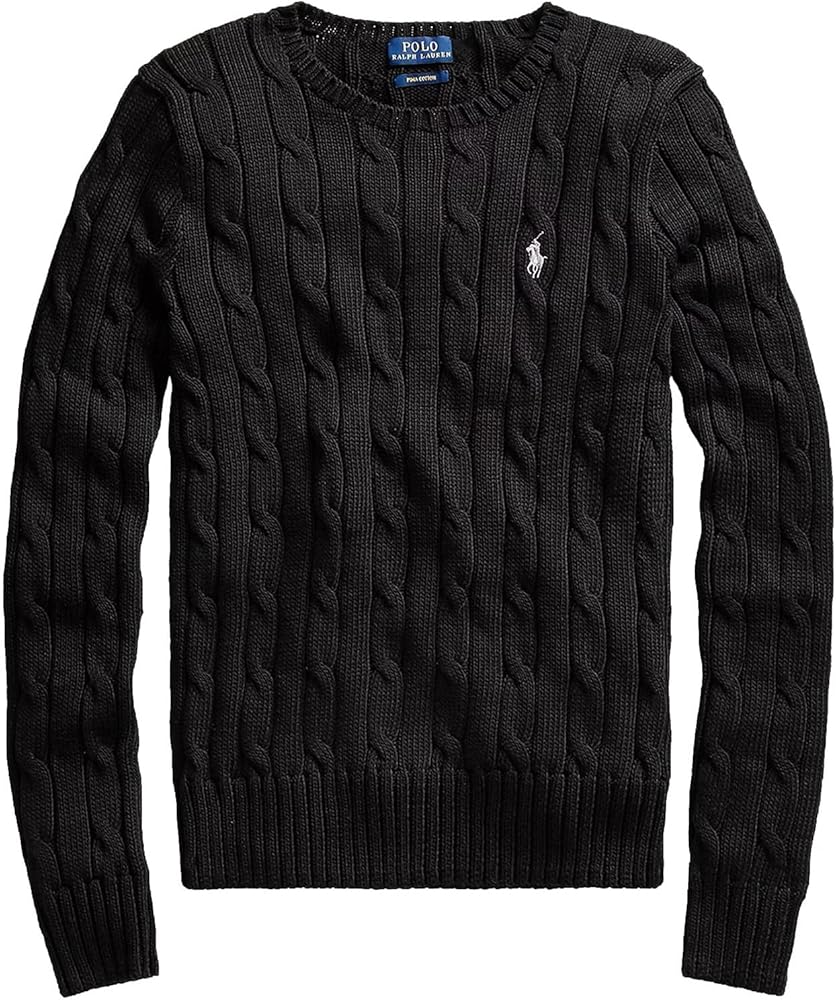 POLO RALPH LAUREN Womens Cable Knit Crew Neck Sweater (XS, Black