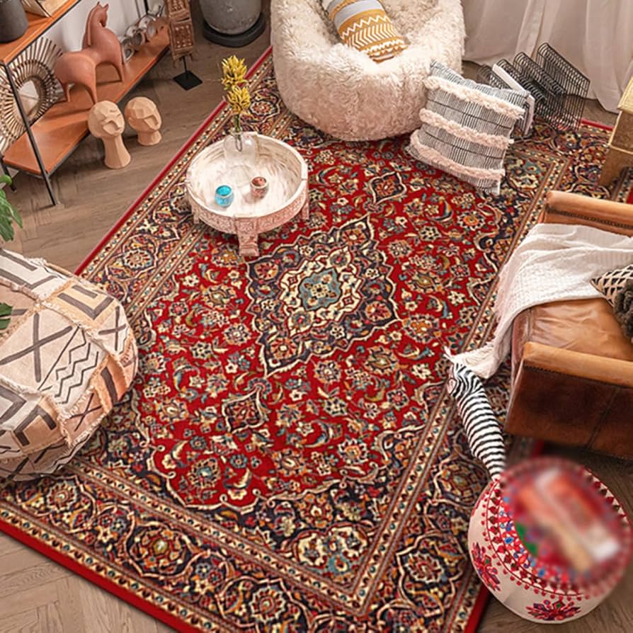 Amazon｜ペルシャ柄 ラグマット 絨毯 赤 オリエンタルスタイル 洗える