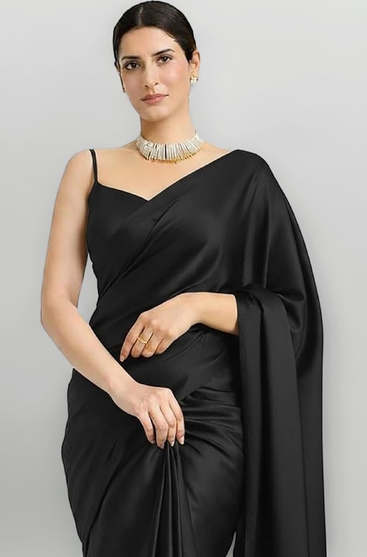 Buy SATAZ Women's Ready to Wear Black Satin Silk 1 Minute Pre