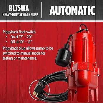 Red Lion RL75WA 115 Volt, 3/4 HP, 8400 GPH Sewage Pump with