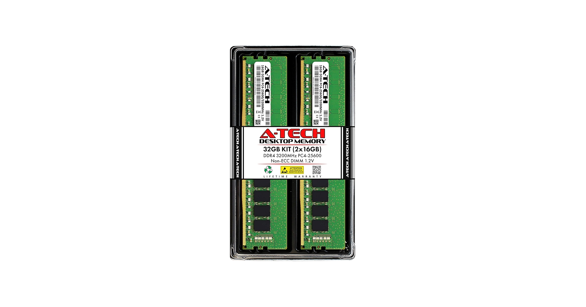 A-Tech 32GB (2x16GB) DDR4 3200 MHz UDIMM PC4-25600 (PC4-3200AA