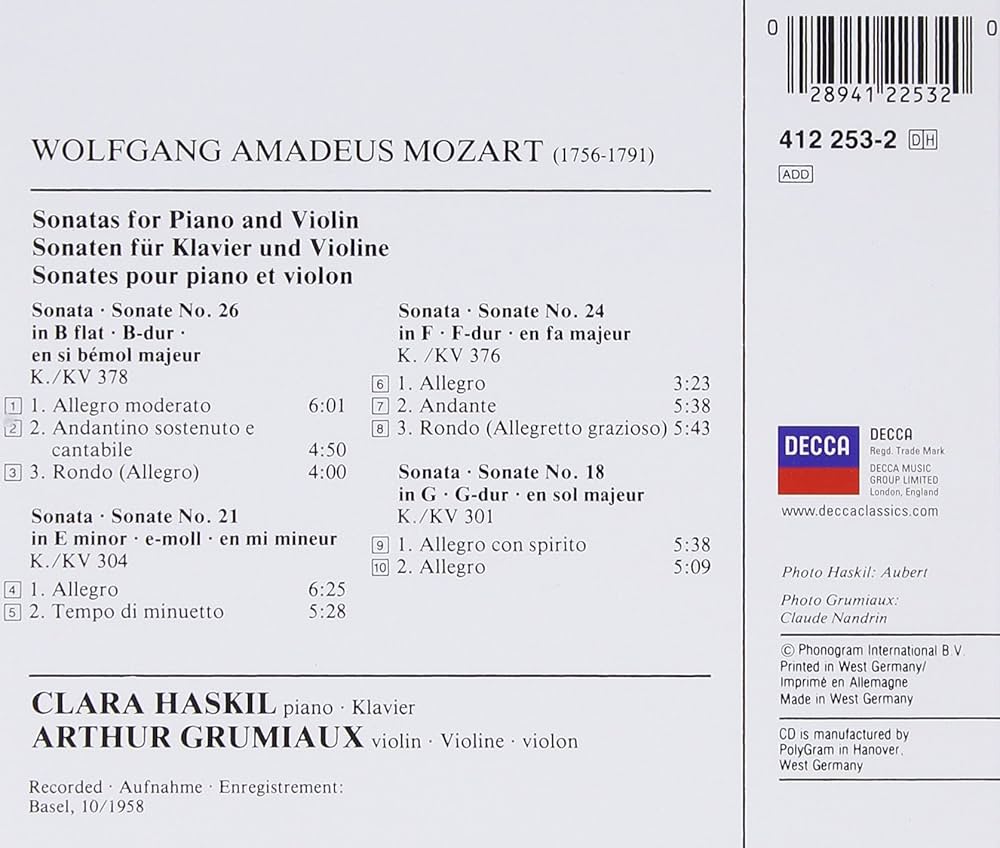 Wolfgang Amadeus Mozart, Clara Haskil, Arthur Grumiaux - Mozart: 4