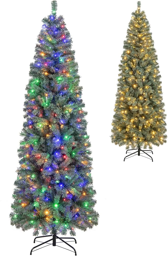 Amazon.com: Goplus 7.5ft Pre-Lit Blue Slim Pencil Christmas Tree
