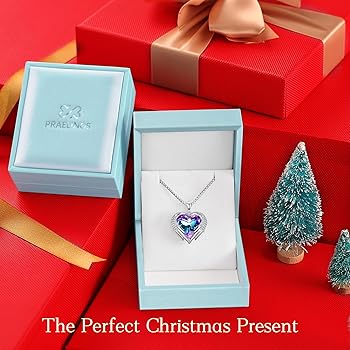 Praelinos Angel Wing Heart Necklaces for Women White Gold Plated