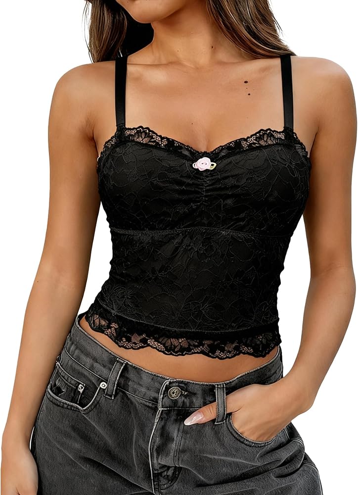 Avidlove Lace Camisole Tops Women Crop Top Ruched Tank Going Out