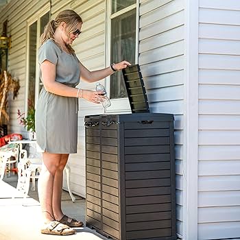 Amazon.com: Sunnydaze 78-Gallon Double Patio Trash Can with Lid