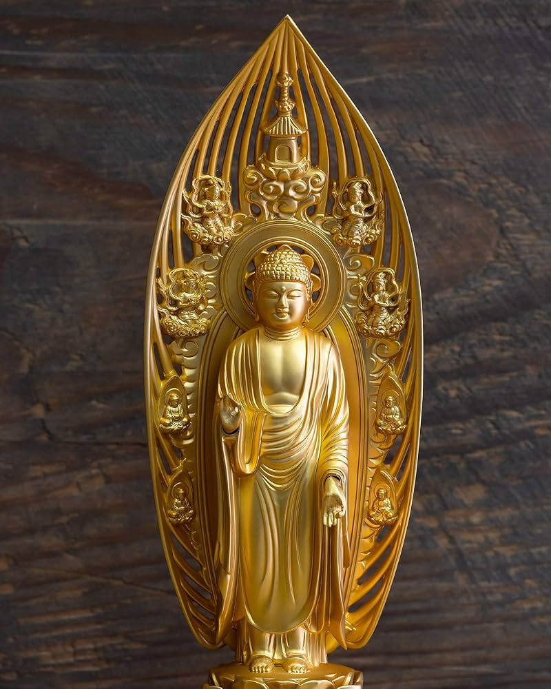 Amazon｜仏像 阿弥陀如来 舟形 21cm（金メッキ/24金） 仏師：牧田秀雲