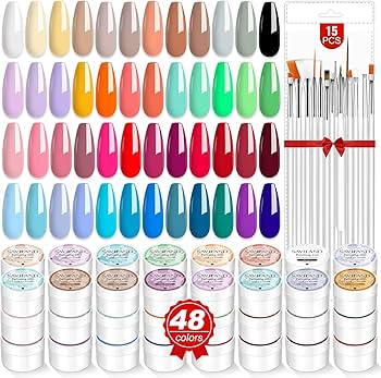 Amazon | Saviland 48色ジェルネイルセット 15本のネイルブラシ付き