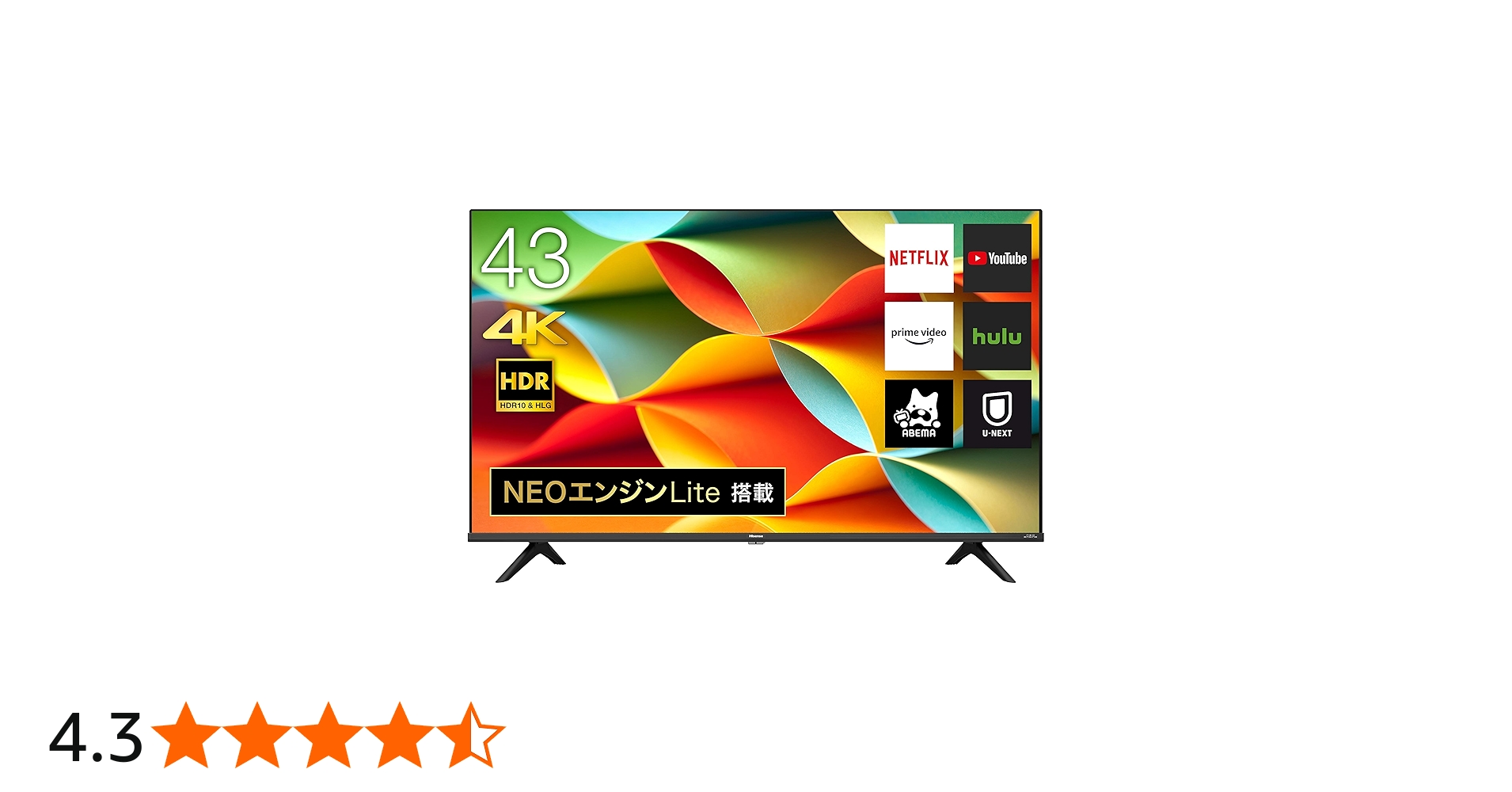 Amazon | ハイセンス 43V型 4Kチューナー内蔵 液晶テレビ 43A6G Amazon
