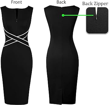 VFSHOW Womens Wear to Work Fitted Sleeveless Front Zipper Pencil