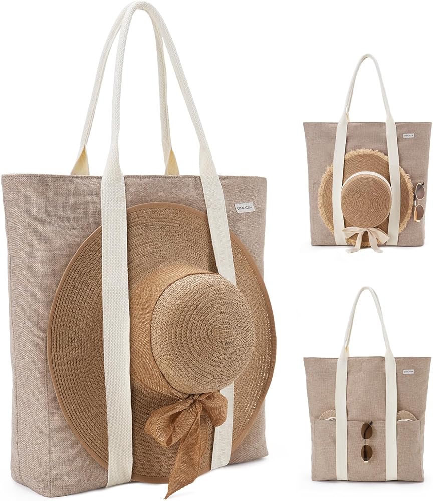 Amazon.com | Large Beach Tote Bag with Zipper - Travel Tote for