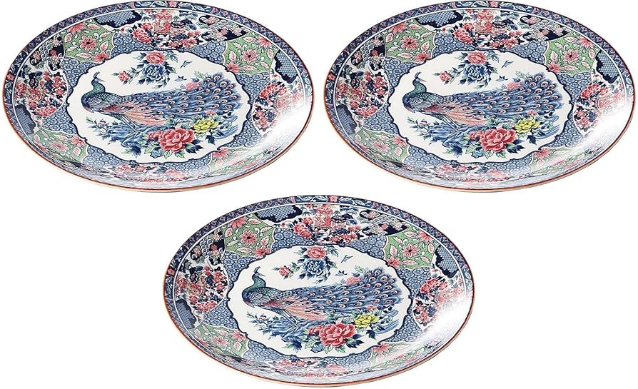 Amazon.co.jp: 3個セット 孔雀10号丸皿 [32×3.5cm] 【大皿