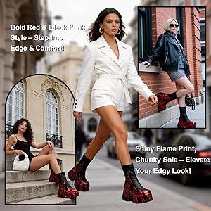 Amazon.com | HiColor women's side zipper high heeled red Flames