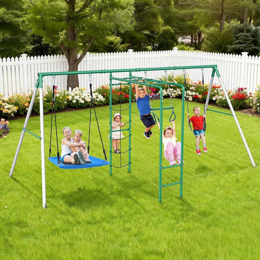 Amazon.com: Hapfan Swing Sets for Backyard with Monkey Bars, Belt