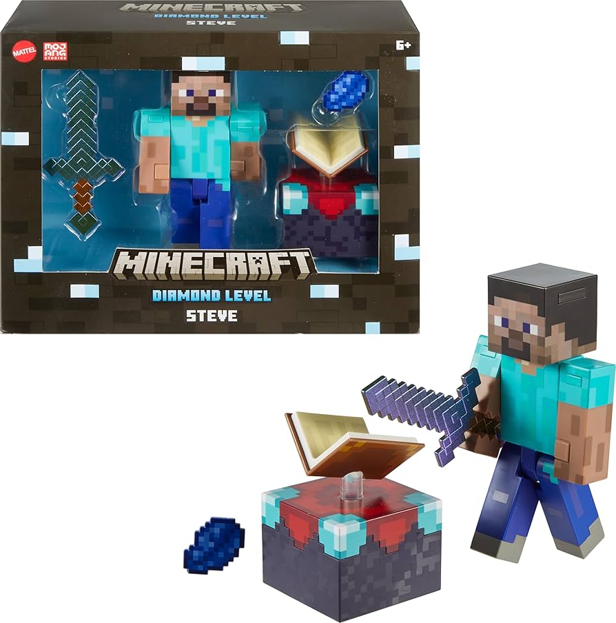Amazon.com: Mattel Minecraft Diamond Level Steve Action Figure
