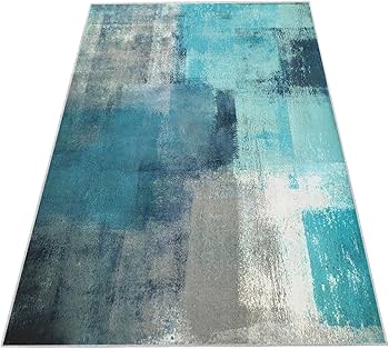 Amazon | ラグマット ターコイズブルーの幾何学模様の絵画 120 x 180cm