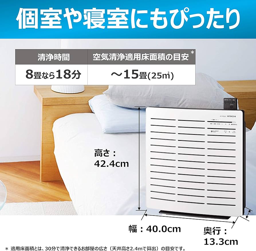 Amazon.co.jp: 日立 空気清浄機 クリエア ~15畳 床置き・卓上兼用