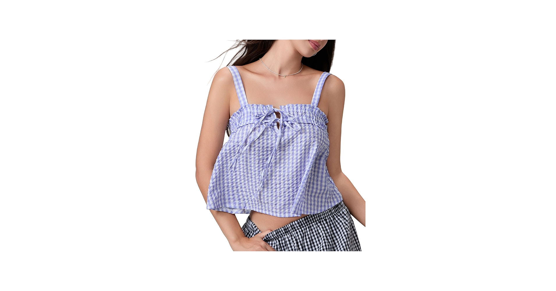 Women Y2k Plaid Tank Top Spaghetti Strap Peplum Camisole