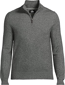 Lands' End Mens Fine Gauge Cashmere Quarter Zip Charcoal Heather