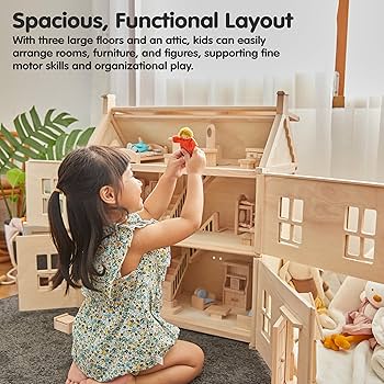 Amazon.com: PlanToys® Victorian Wooden Dollhouse | 3-Story Large