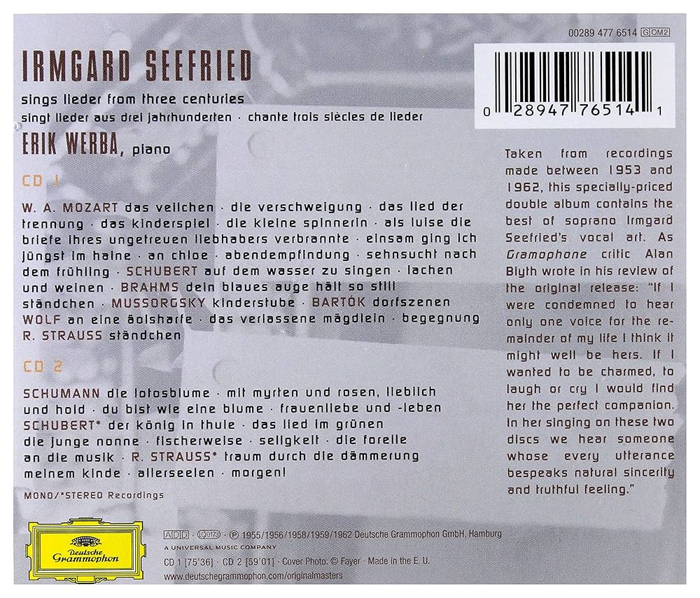 Irmgard Seefried, Wolfgang Amadeus Mozart, Franz [Vienna] Schubert