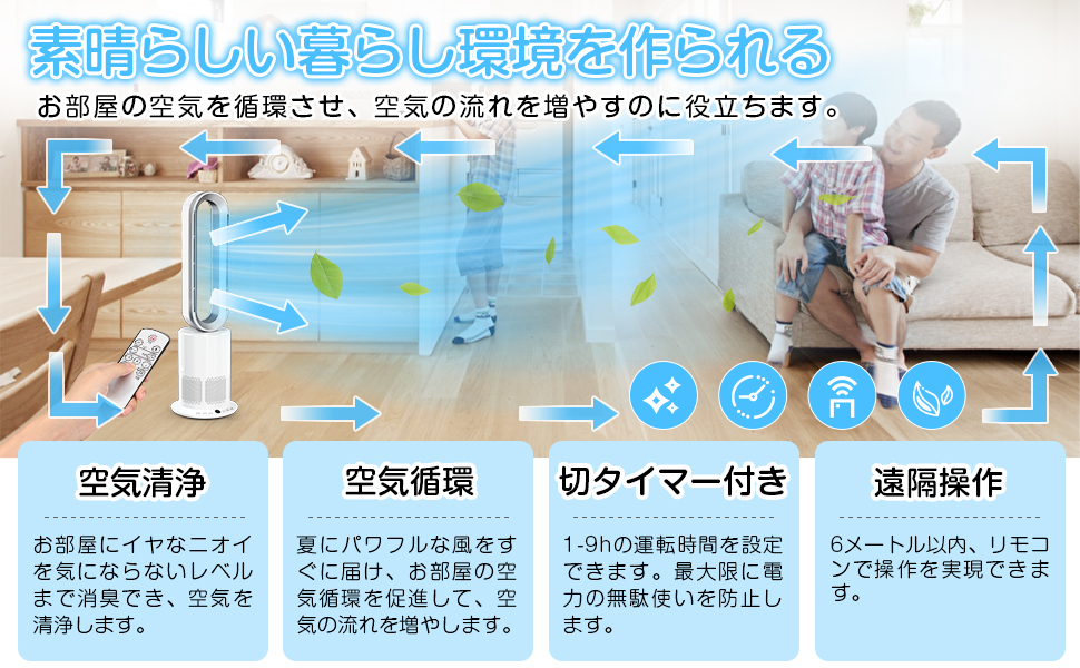 Amazon.co.jp: タワーファン 温風 冷風 羽なしファン 十段階涼風 冷暖