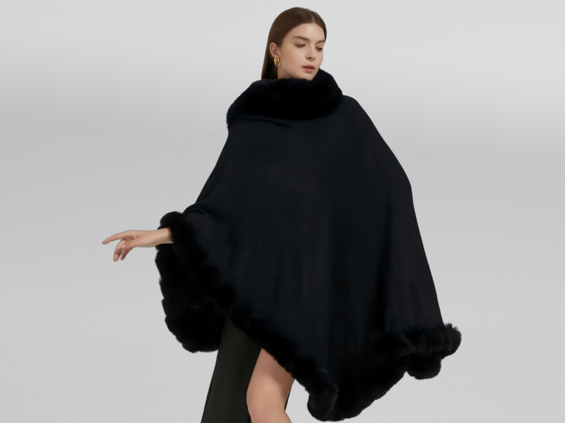 Tngan Faux Fox Fur Trim Cardigan Cloak Shawl Wraps Winter Poncho