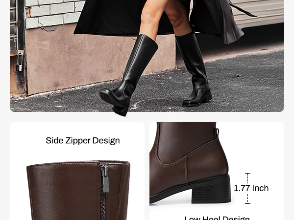 Amazon.com | CELLENZ Womens Knee High Boots: Square Toe Low Heel