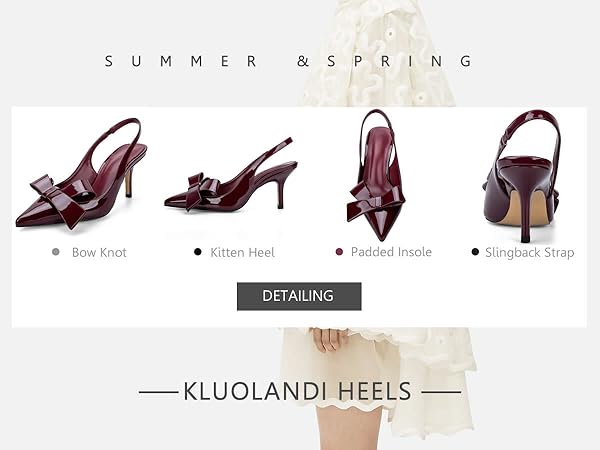 Amazon.com | Kluolandi Bow Knot Slingback Kitten Heels for Women