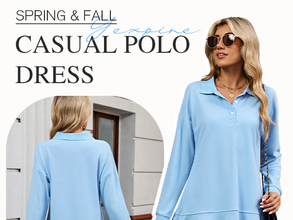 Amazon.com: YEXPINE Women's Polo Dress Long Sleeve Collared V-Neck