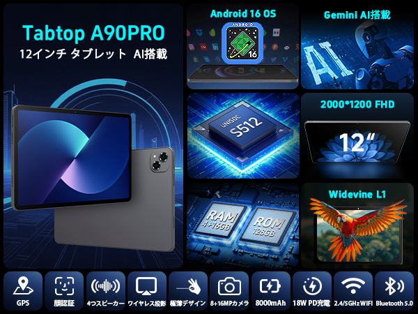Amazon.co.jp: 【Android16 タブレット 初登場】Tabtop A90PRO