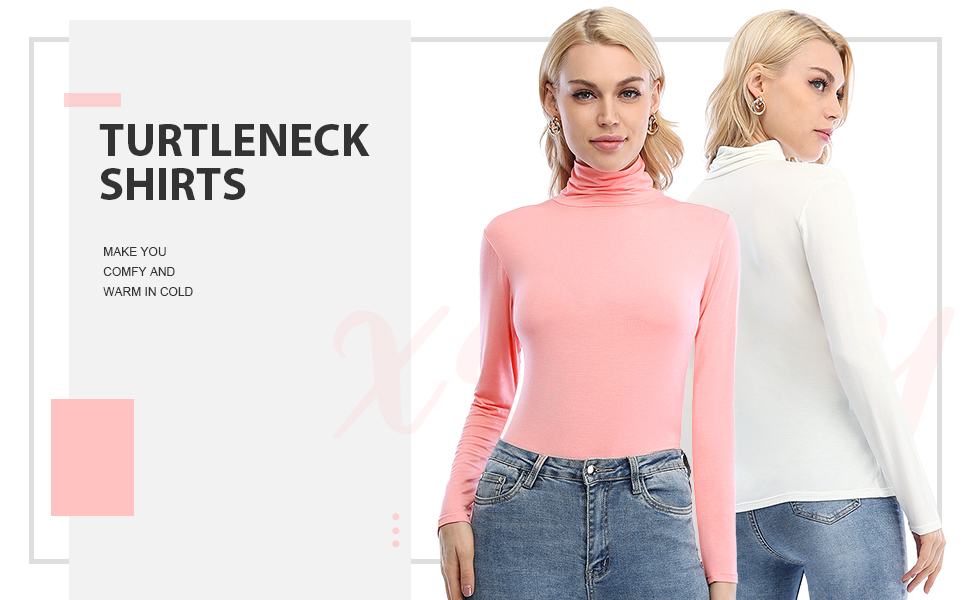Xelky Womens Long Sleeve Turtleneck Shirt Lightweight Slim Turtle