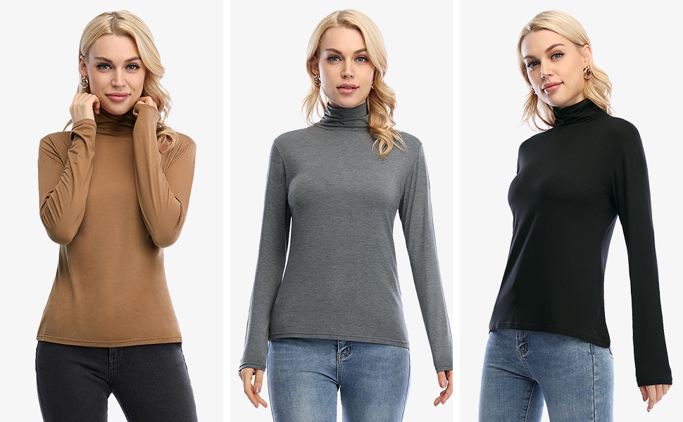 Xelky Womens Long Sleeve Turtleneck Shirt Lightweight Slim Turtle