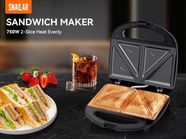 Snailar ABS07 Sandwich Maker with Triangle Plates, 2 Slice Non
