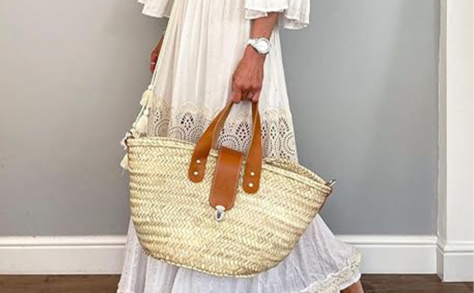 Amazon.com: FRENCH BASKET straw bag with leather handles beach bag