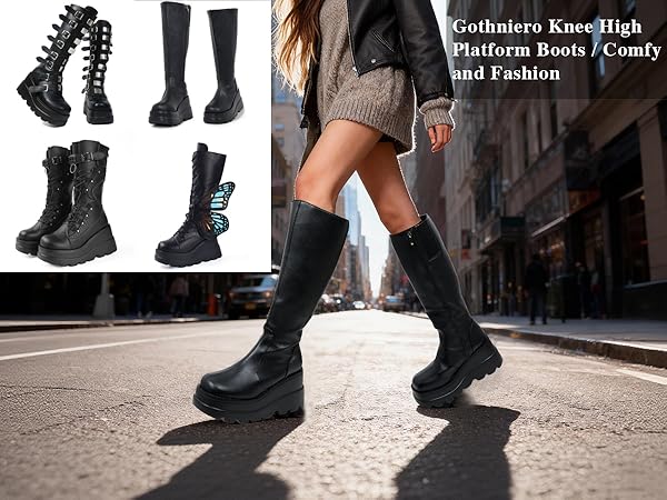 Amazon.com | Gothniero Black Wide Calf platform Boots for women