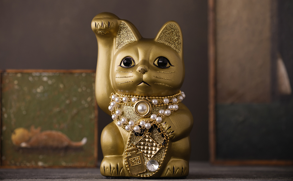 Amazon.co.jp: ご縁猫 ココニャネル(M-SIZE 金 Gold）右手あげ/陶器